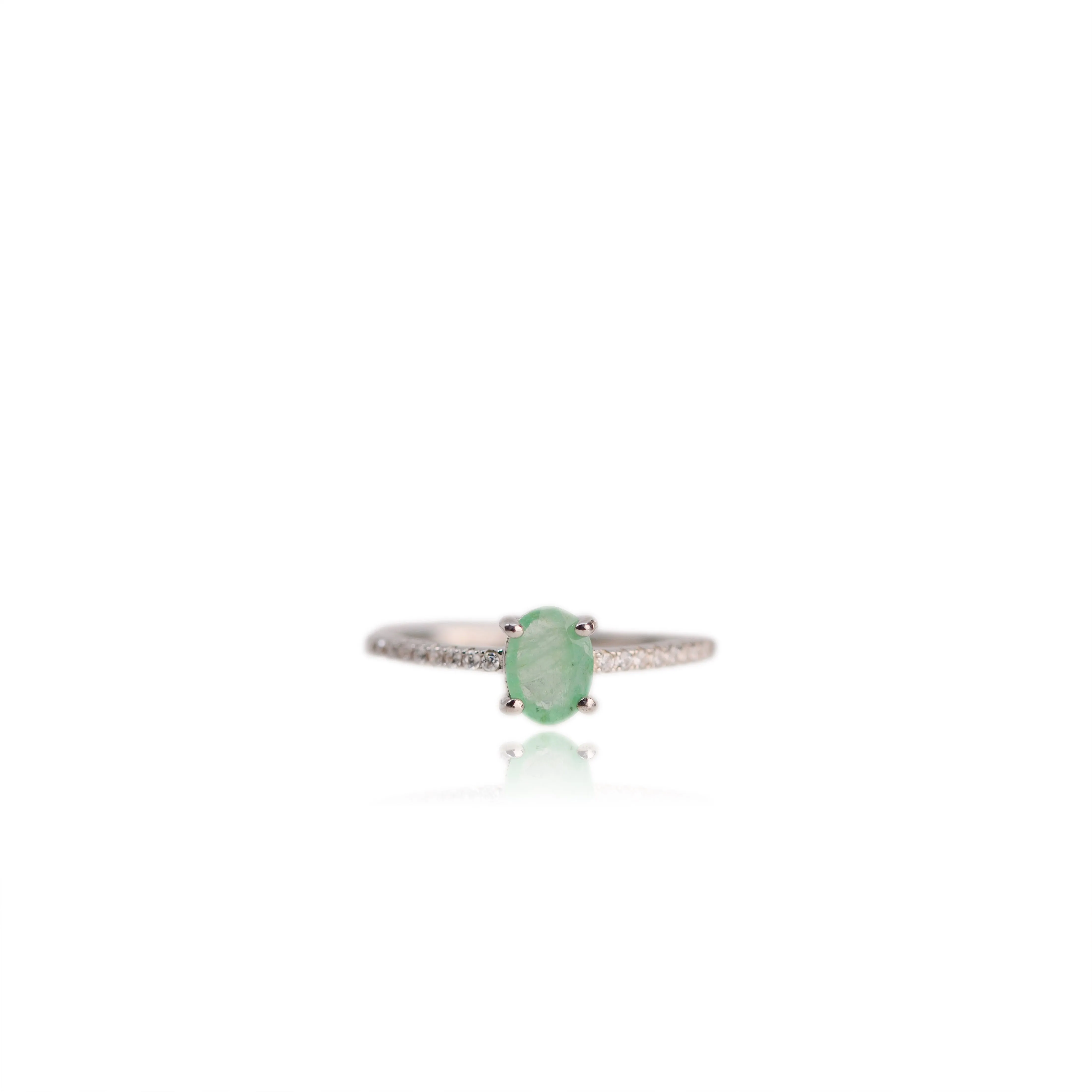 5 x 7 mm. Oval Cut Green Brazilian Emerald with Cz Band Ring