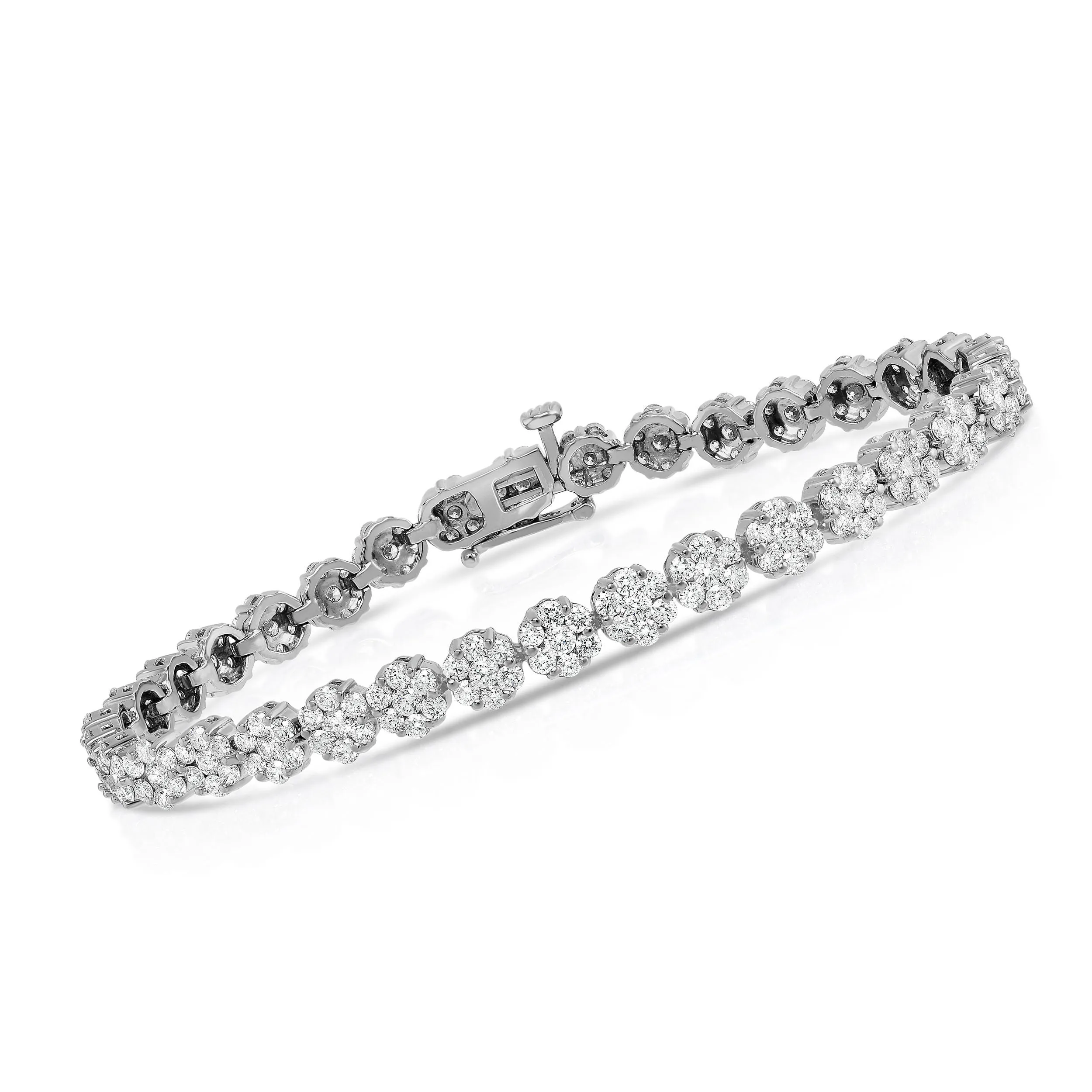 5.00Ct Diamond Flower Cluster Tennis Bracelet in 14K White Gold