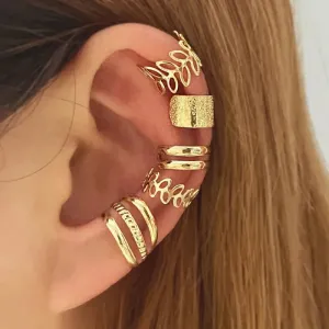5Pcs/Lot New Vintage Gold Color Leaves Ear Cuff Non-Piercing Fake Cartilage Clip Earrings For Women Men