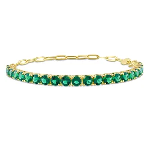 6 CT TGW Green Cubic Zirconia Bracelet Silver Yellow Length 7.5 inch