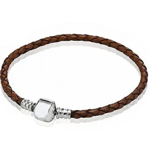 6.5" Brown High Quality Real Leather Bracelet fits european charms