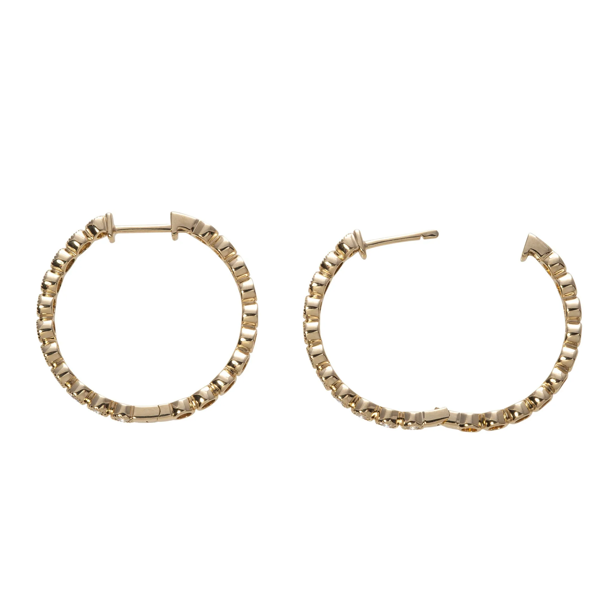 .70ctw Diamond Milgrain Bezel 14K Yellow Gold Hoop Earrings
