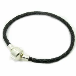 8.0" Genuine Leather Black Bracelet fits European Charms Compatible