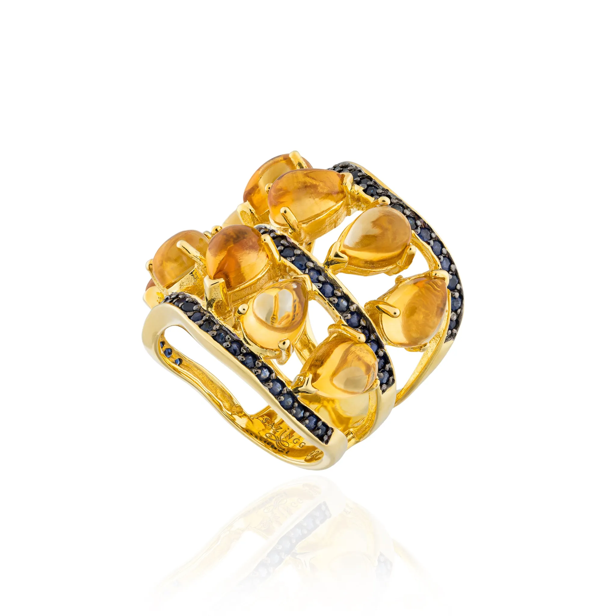 925 Silver Floret Ring with Citrine & Blue Sapphire