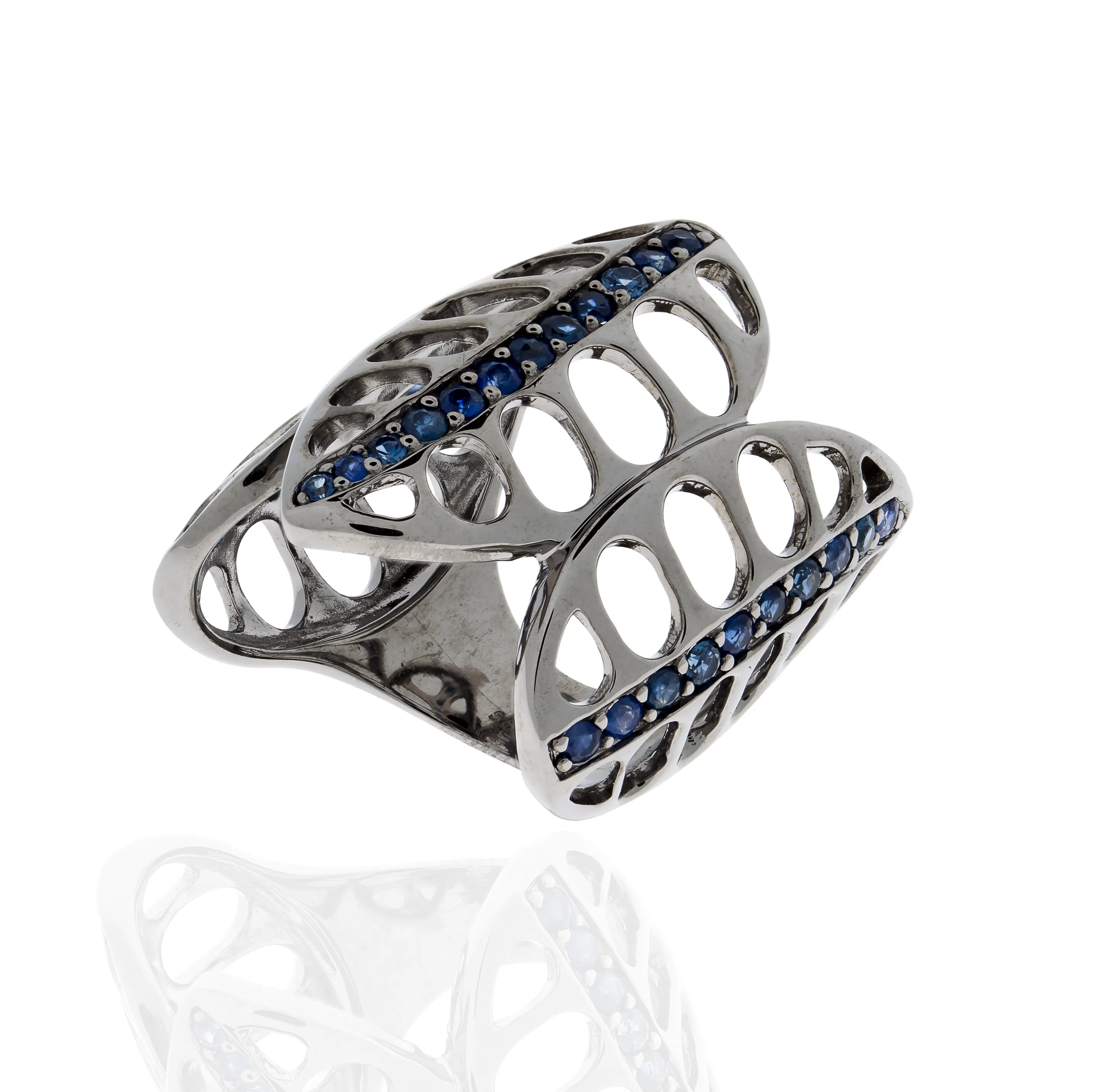 925 Silver Ring Plated in Black Rhodium with Blue Sapphires