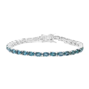 925 Sterling Silver Tennis Bracelet Oval Cut Teal Blue Lab Grown Spinel Bracelet