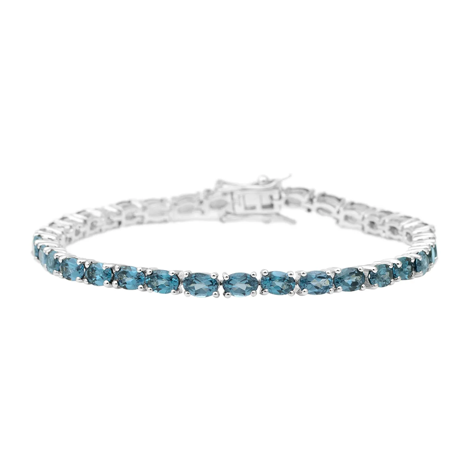 925 Sterling Silver Tennis Bracelet Oval Cut Teal Blue Lab Grown Spinel Bracelet