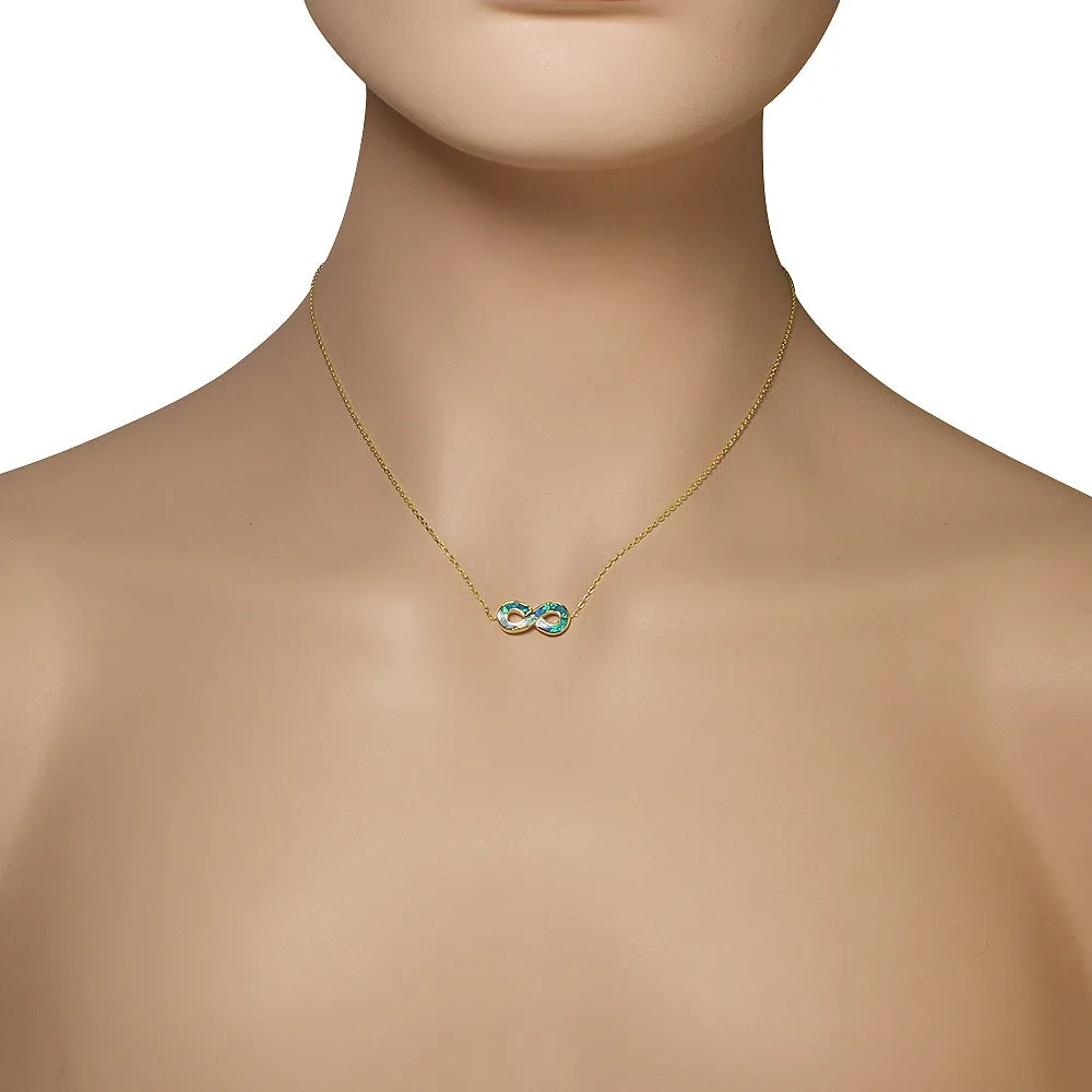 925 Sterling Silver Yellow Gold-Tone Blue Simulated Opal Infinity Pendant Necklace
