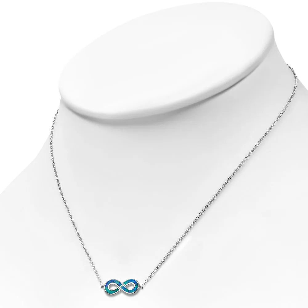 925 Sterling Silver Yellow Gold-Tone Blue Simulated Opal Infinity Pendant Necklace