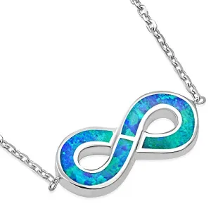 925 Sterling Silver Yellow Gold-Tone Blue Simulated Opal Infinity Pendant Necklace