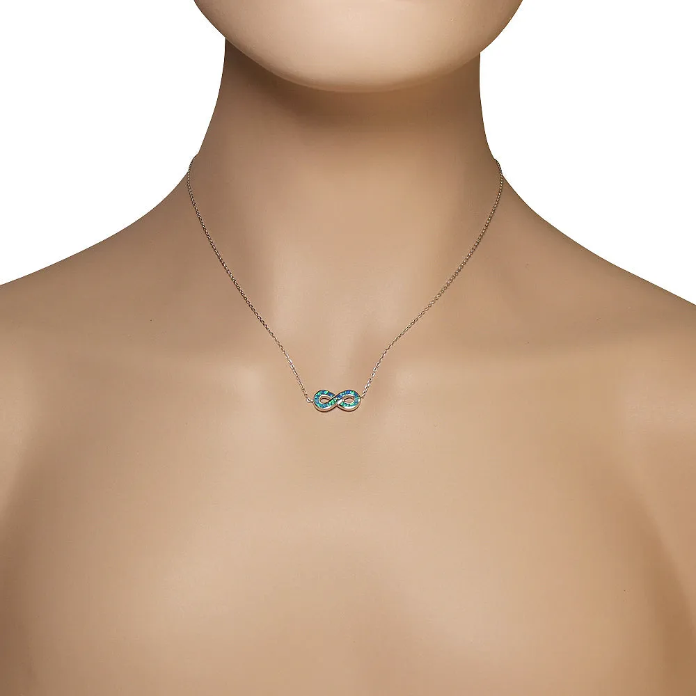925 Sterling Silver Yellow Gold-Tone Blue Simulated Opal Infinity Pendant Necklace