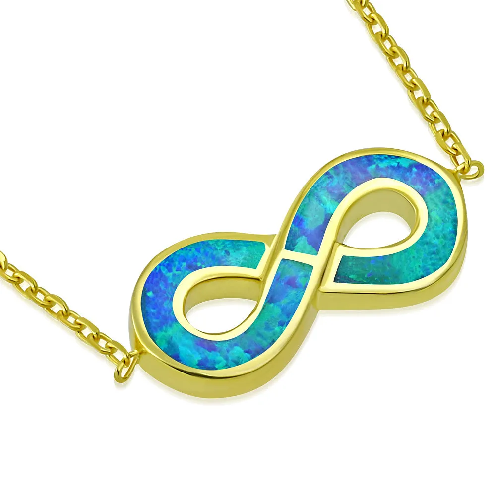 925 Sterling Silver Yellow Gold-Tone Blue Simulated Opal Infinity Pendant Necklace