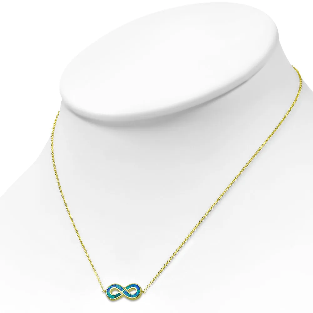 925 Sterling Silver Yellow Gold-Tone Blue Simulated Opal Infinity Pendant Necklace