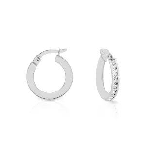 9ct White Gold Round Channel Set Cubic Zirconia Hoop Earrings GEAR354