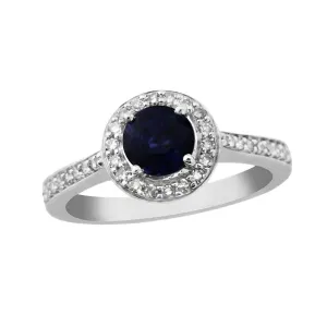 9ct White Gold Round Cut Sapphire & Diamond Halo Cluster Ring