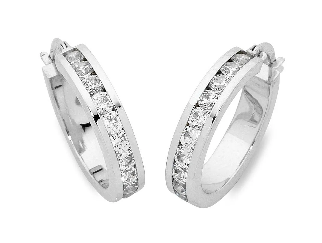 9ct White Gold Silver Infused Cubic Zirconia Earrings