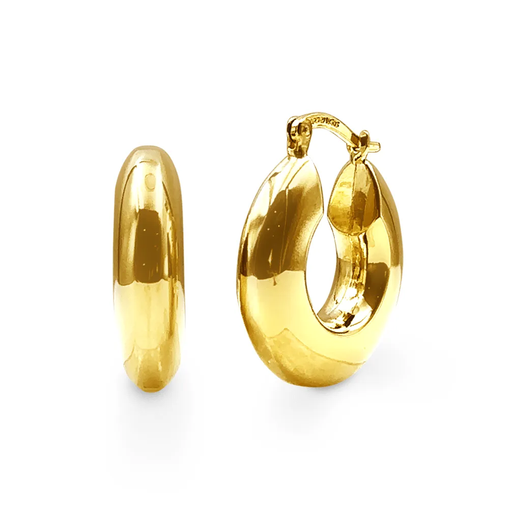 9ct Yellow Gold Silver Infused Thick Open Top Tube Hoop Earrings