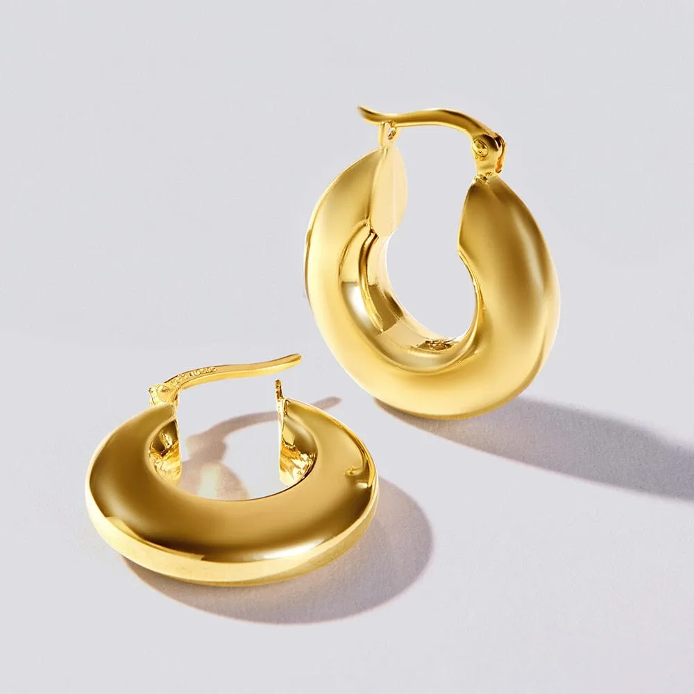 9ct Yellow Gold Silver Infused Thick Open Top Tube Hoop Earrings