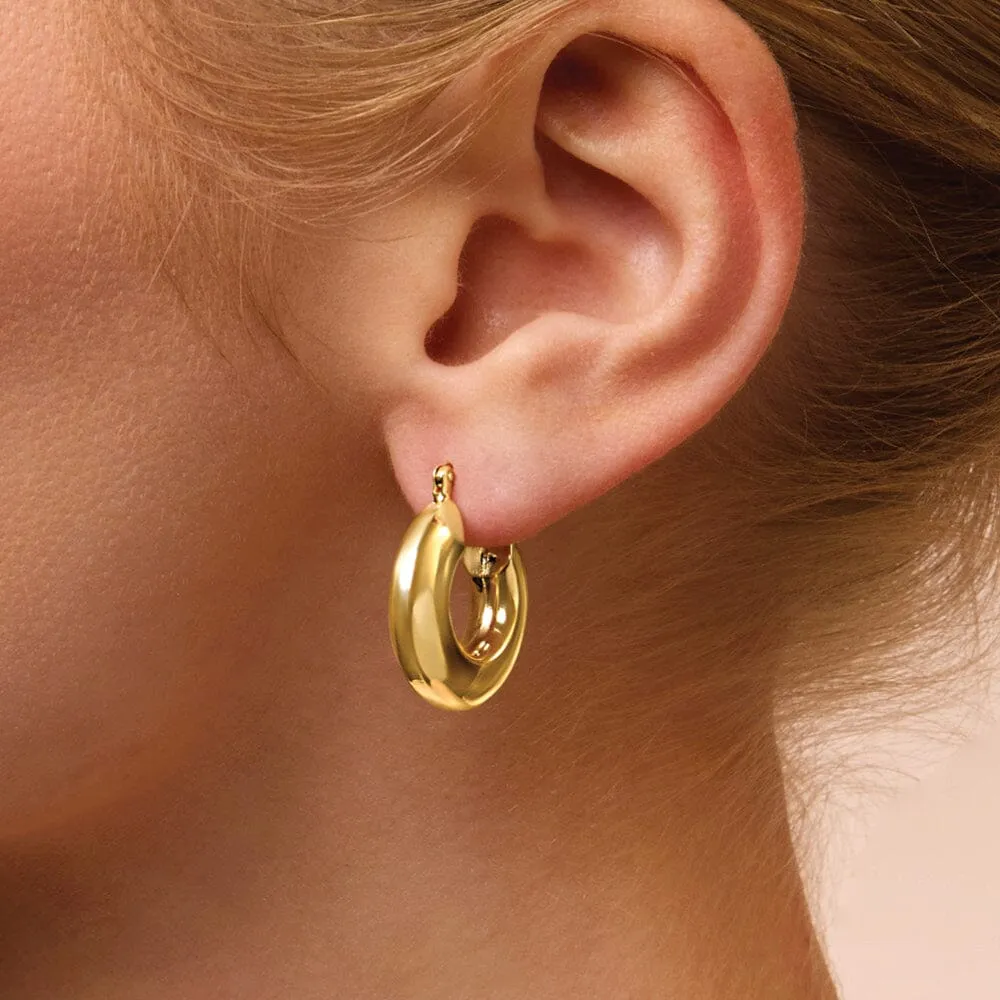 9ct Yellow Gold Silver Infused Thick Open Top Tube Hoop Earrings