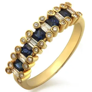 Alternating Blue Sapphire & Diamonds 18k Yellow Gold Ring