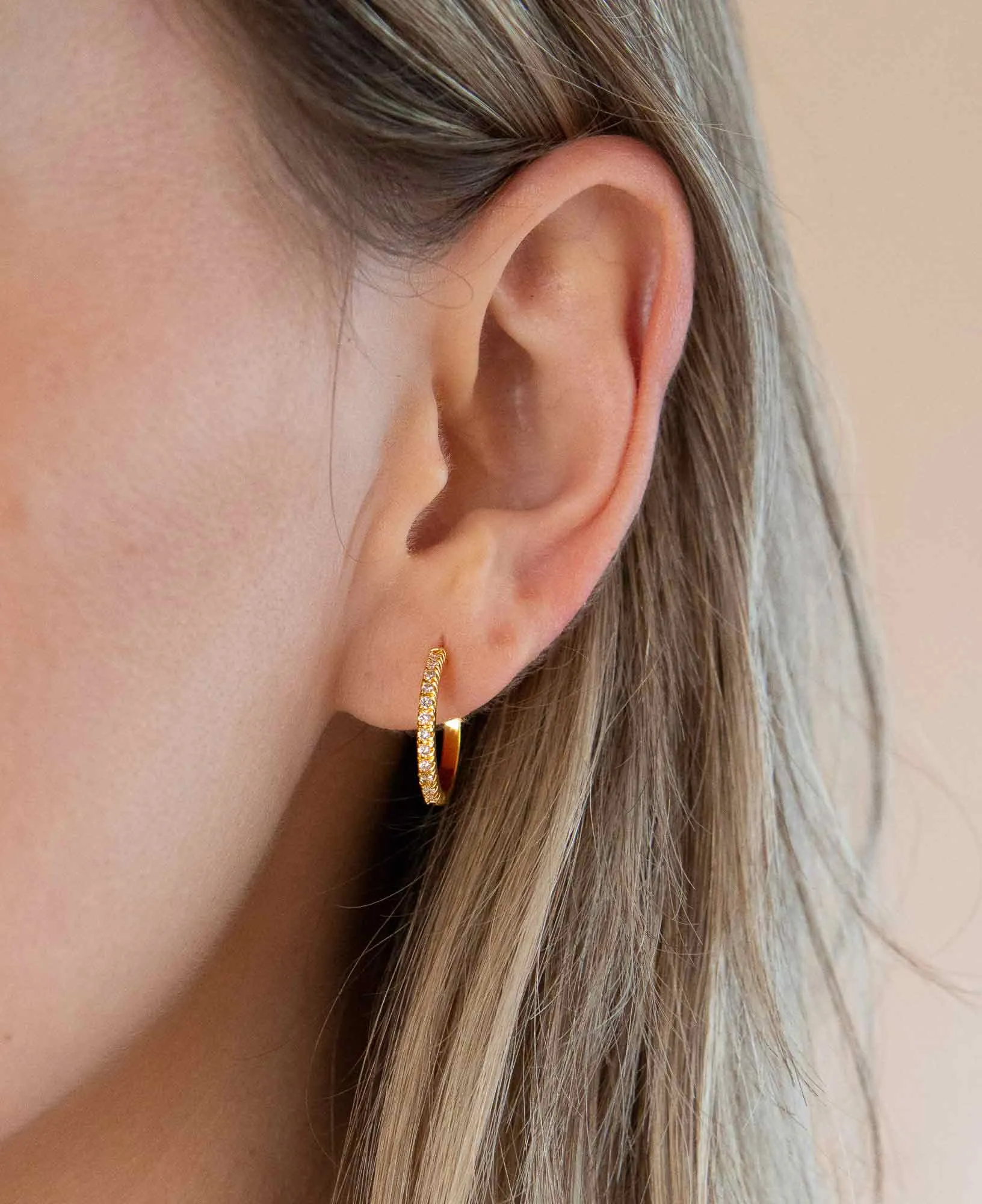 Amélie Classic CZ 14k Gold Hoop Earrings
