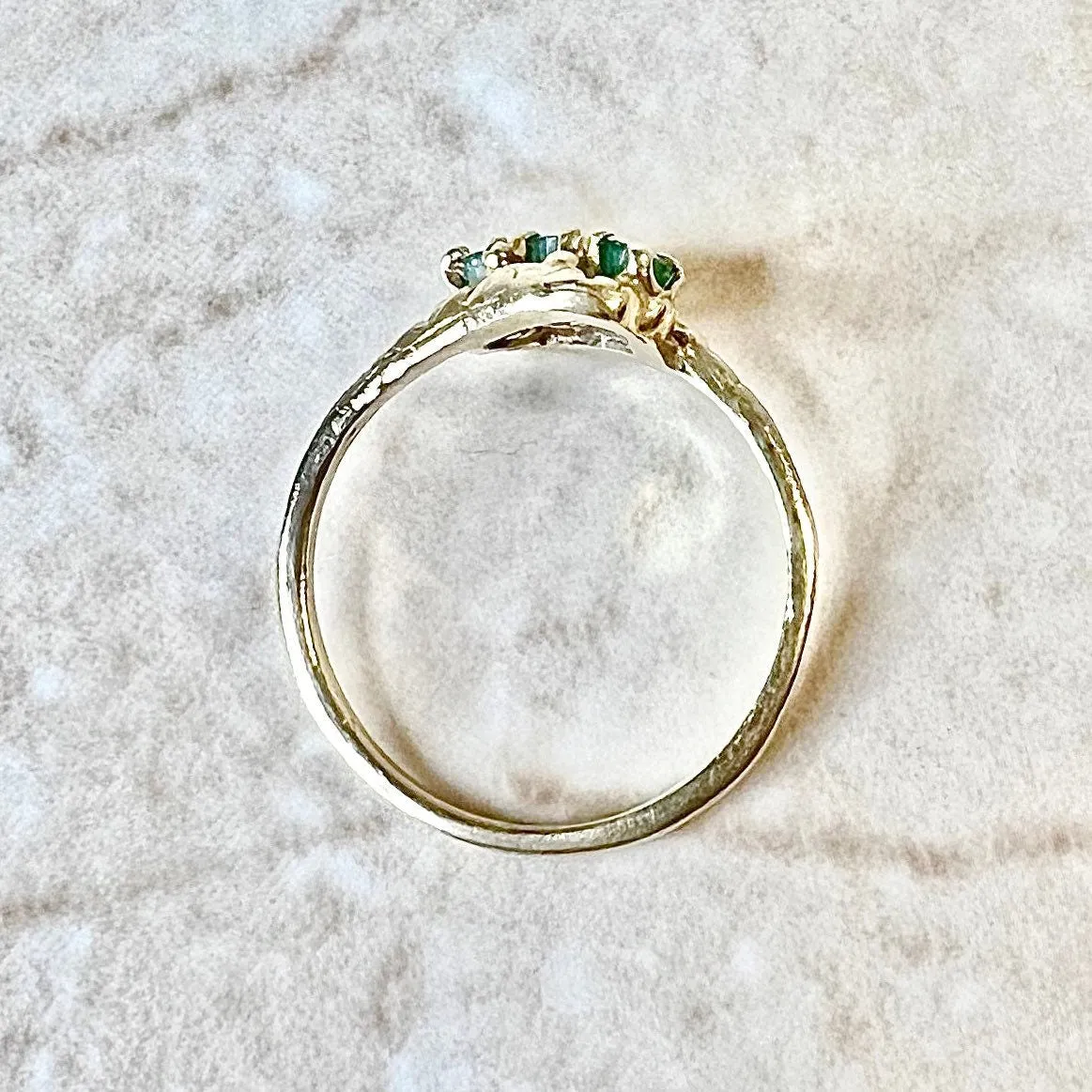 Antique 14 Karat Yellow Gold Natural Emerald Three-Stone Ring