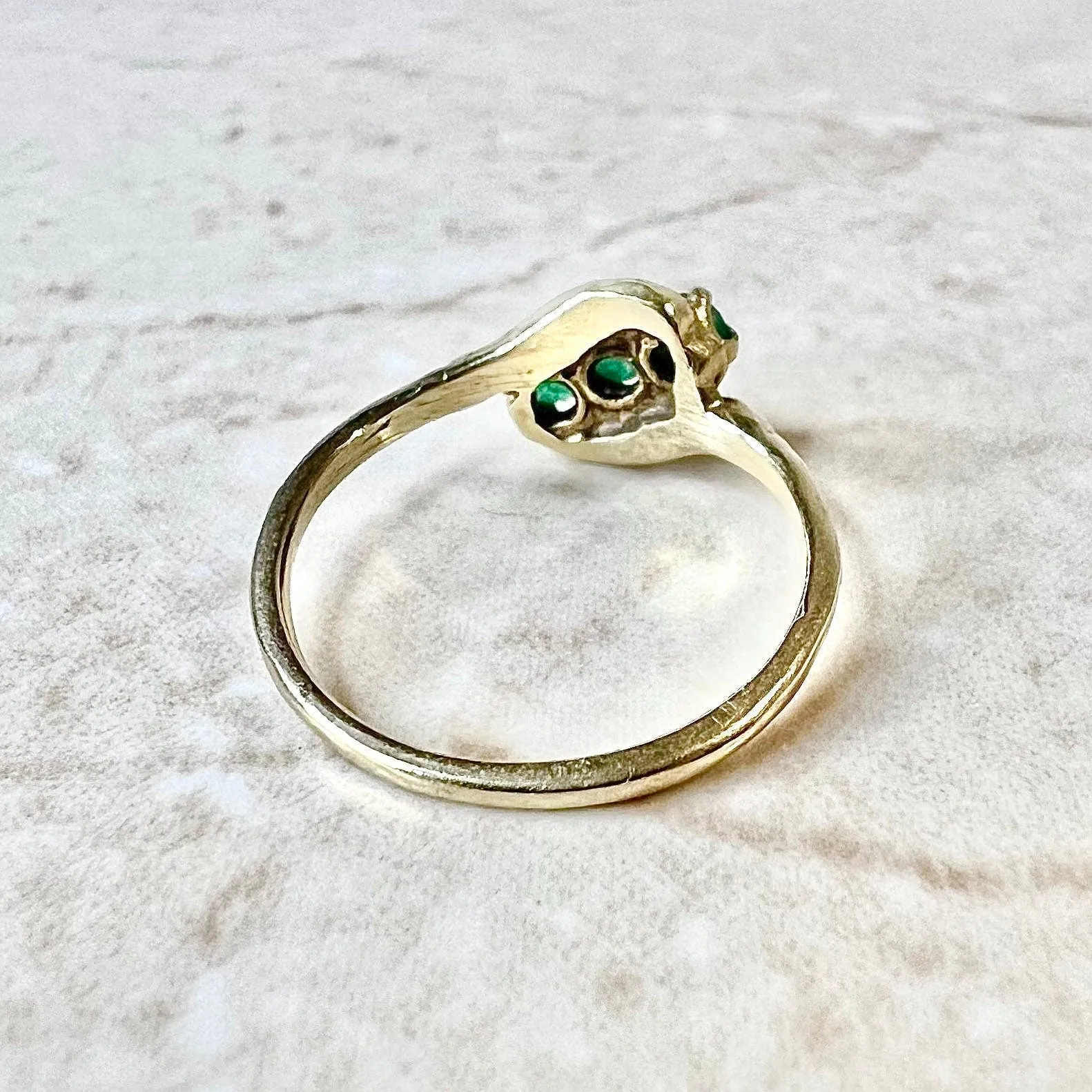 Antique 14 Karat Yellow Gold Natural Emerald Three-Stone Ring