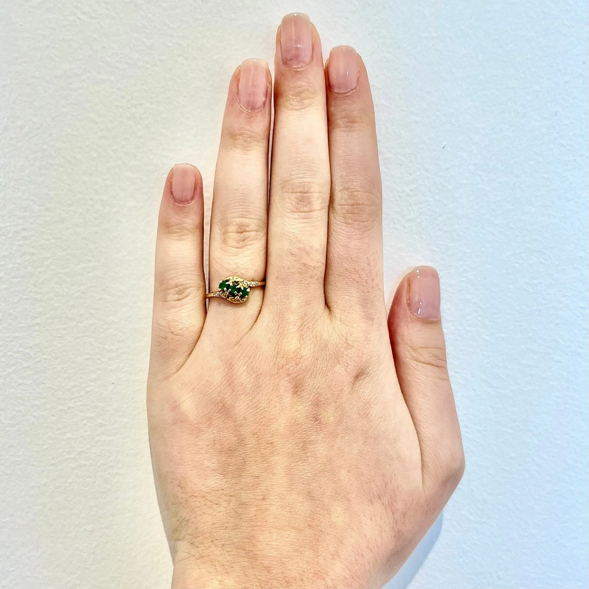 Antique 14 Karat Yellow Gold Natural Emerald Three-Stone Ring