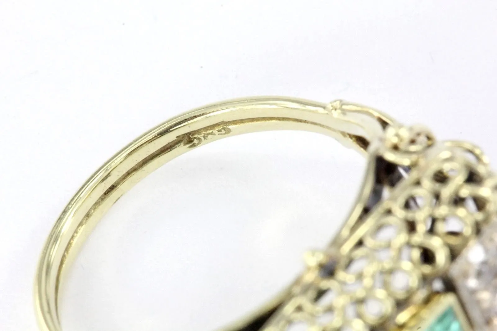 Antique Art Nouveau 14K Gold Old mine Diamond & Emerald Ring