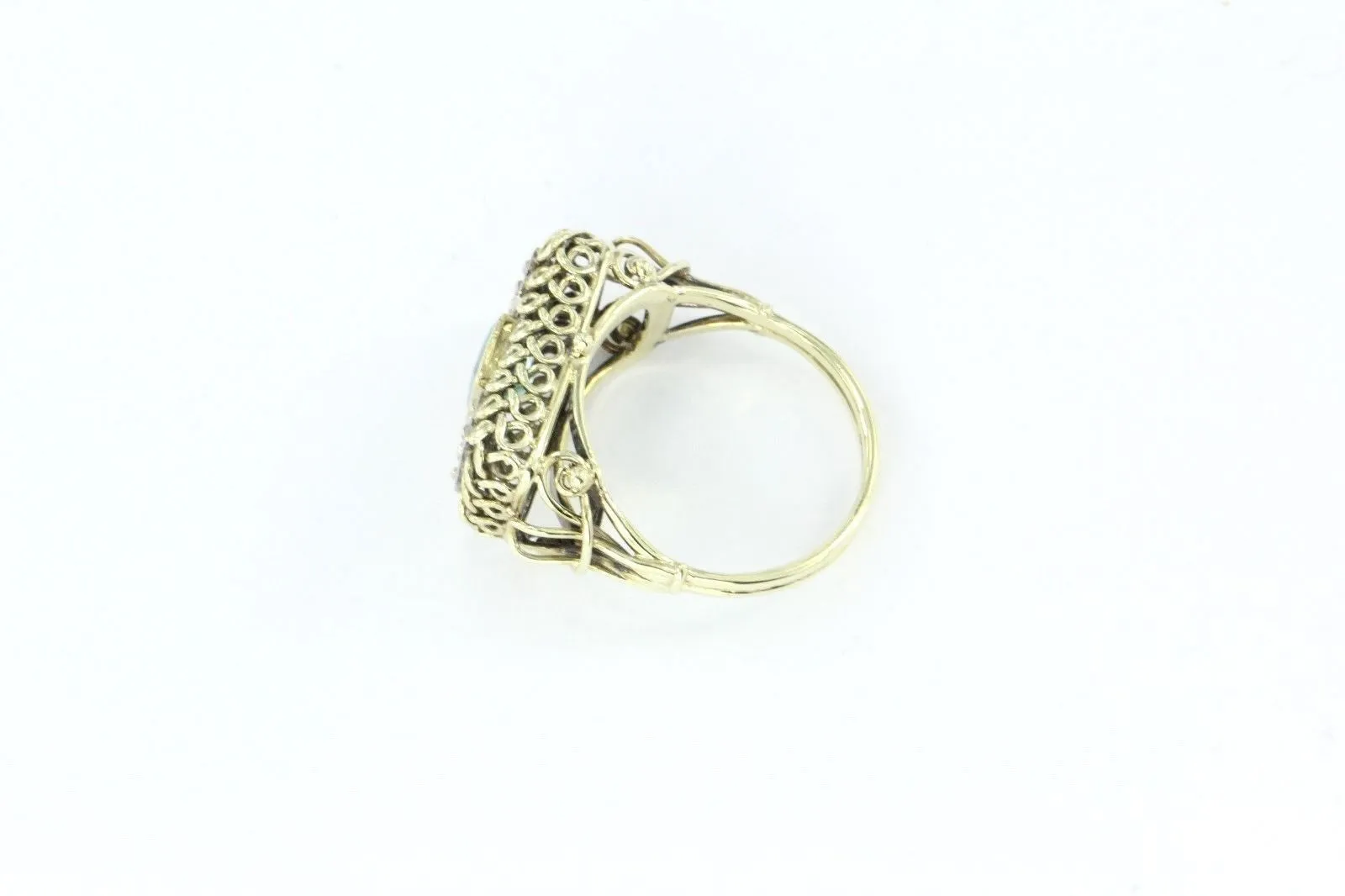 Antique Art Nouveau 14K Gold Old mine Diamond & Emerald Ring