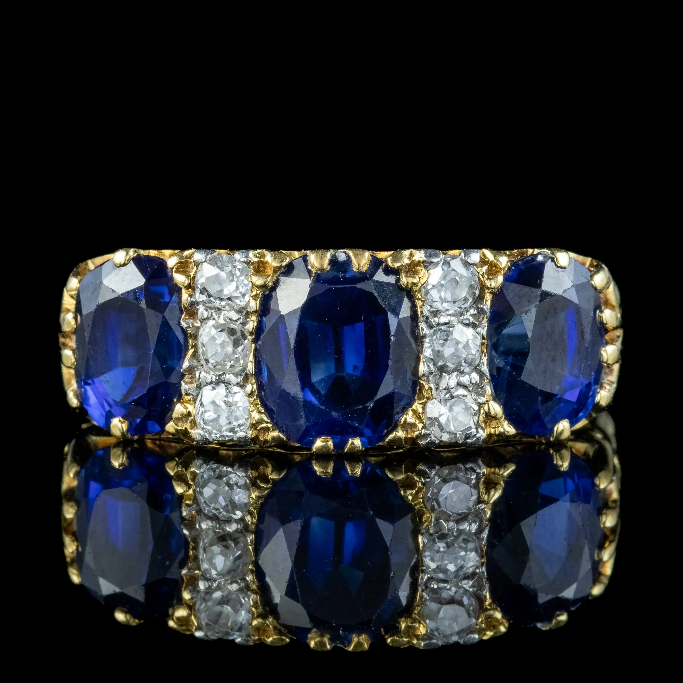 Antique Edwardian Sapphire Diamond and Gold Ring 2.7ct Sapphire With Cert