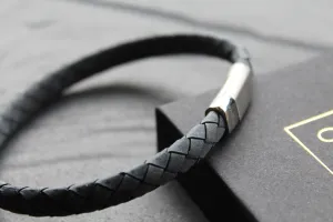 Antique Matte Blue 23cm Leather Bracelet with Matte Polished Clasp