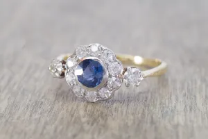 ANTIQUE NATURAL SAPPHIRE AND OLD CUT DIAMOND RING
