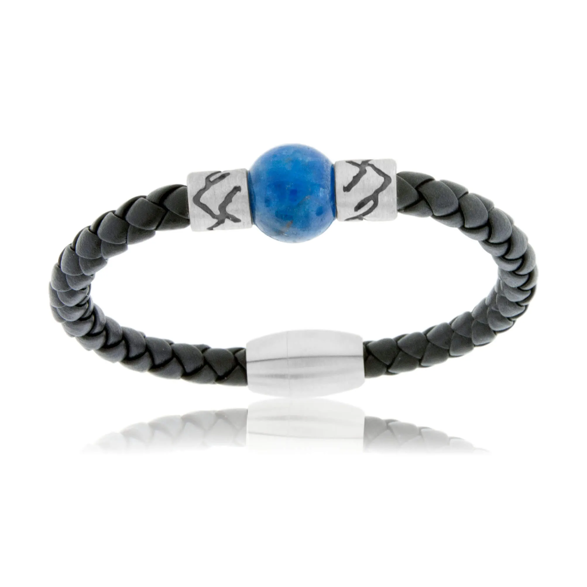 Apatite & Mountain Bead on Woven Leather Sterling Silver Bracelet