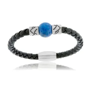 Apatite & Mountain Bead on Woven Leather Sterling Silver Bracelet