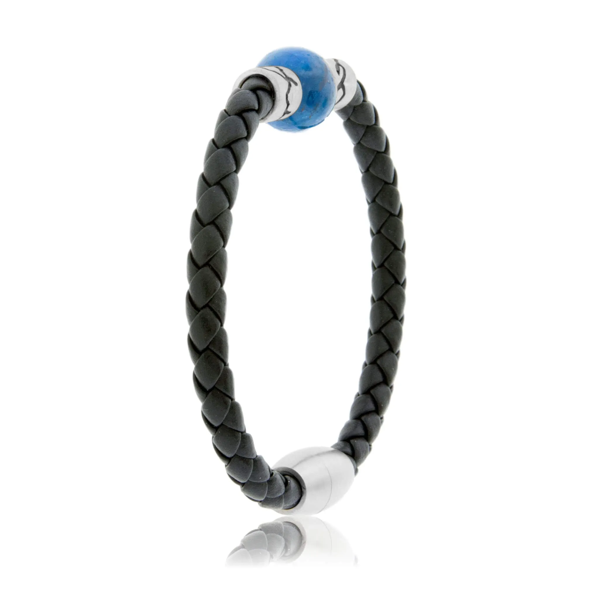 Apatite & Mountain Bead on Woven Leather Sterling Silver Bracelet