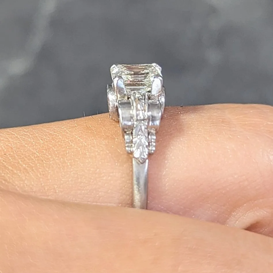 Art Deco 0.97 CTW Emerald Cut Diamond Platinum Vintage Engagement Ring GIA