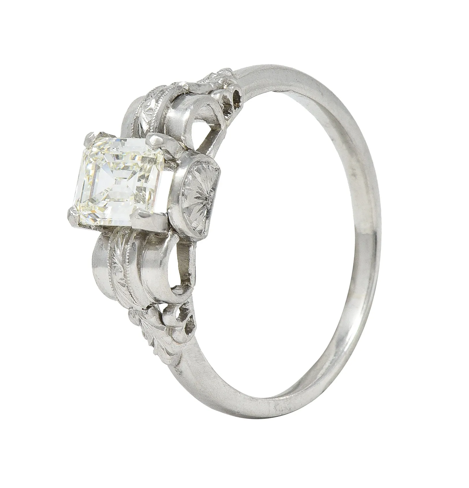 Art Deco 0.97 CTW Emerald Cut Diamond Platinum Vintage Engagement Ring GIA