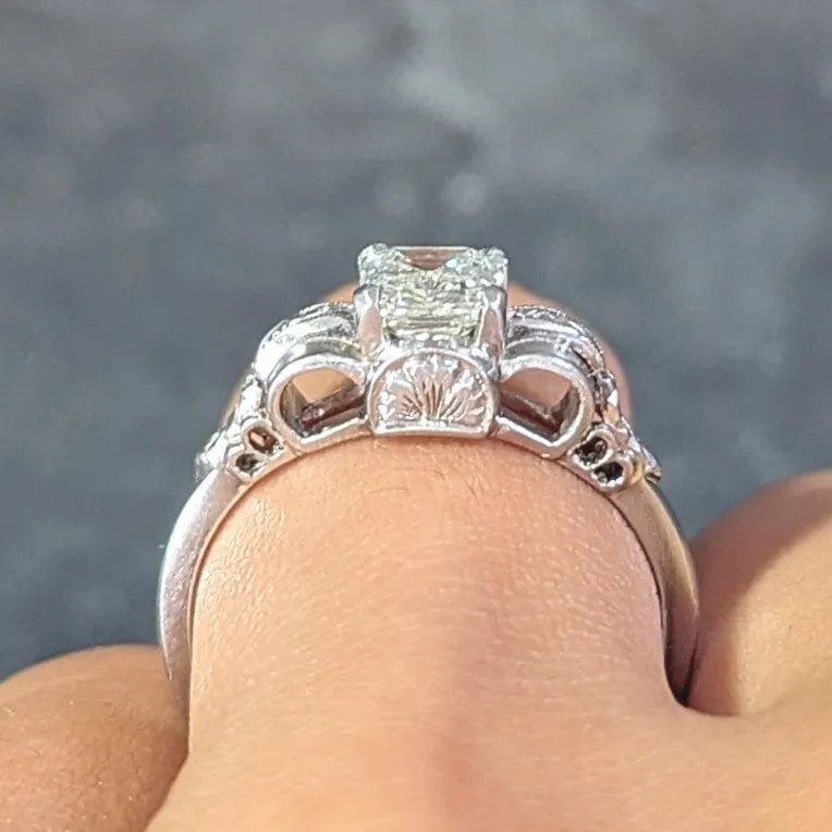 Art Deco 0.97 CTW Emerald Cut Diamond Platinum Vintage Engagement Ring GIA