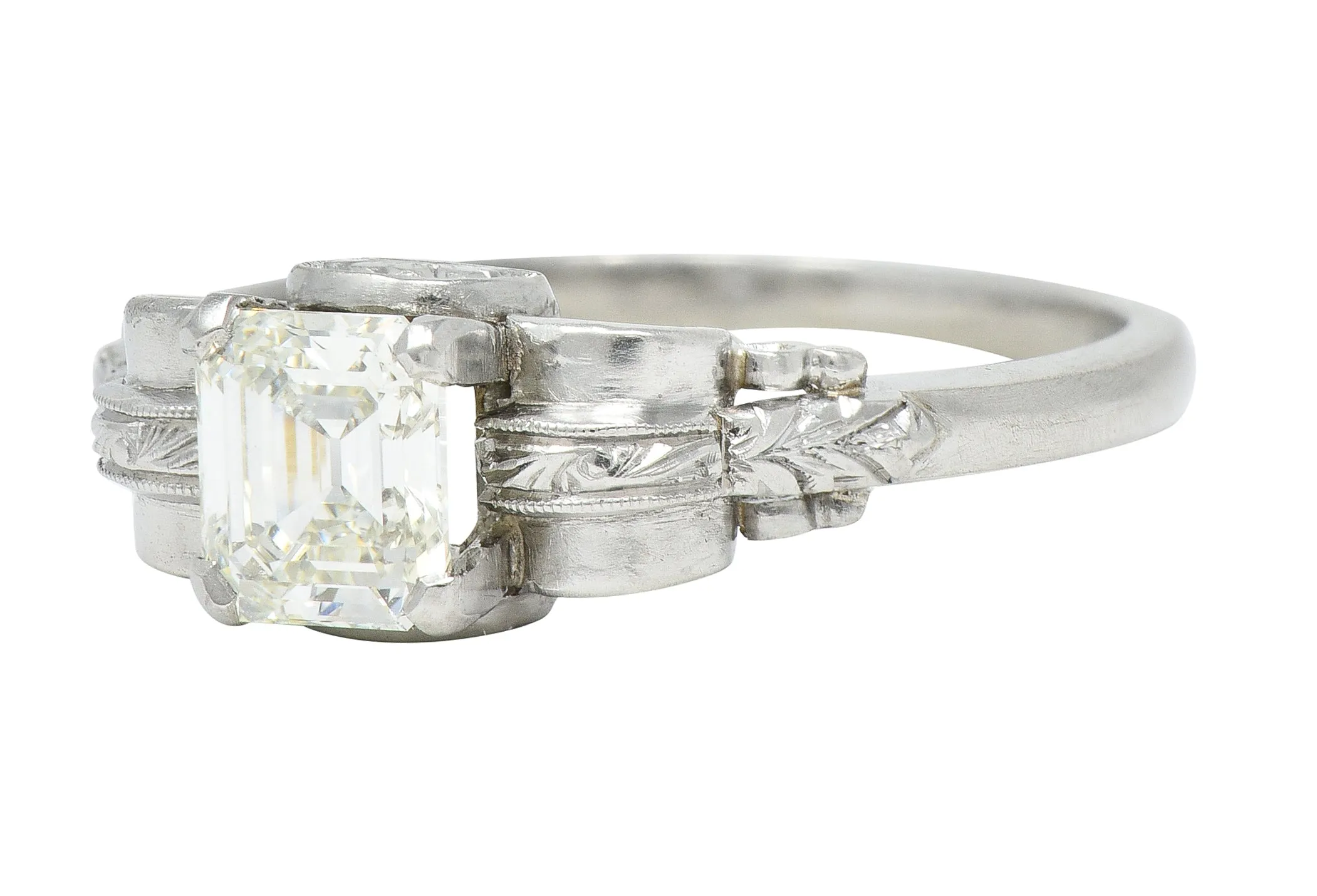 Art Deco 0.97 CTW Emerald Cut Diamond Platinum Vintage Engagement Ring GIA