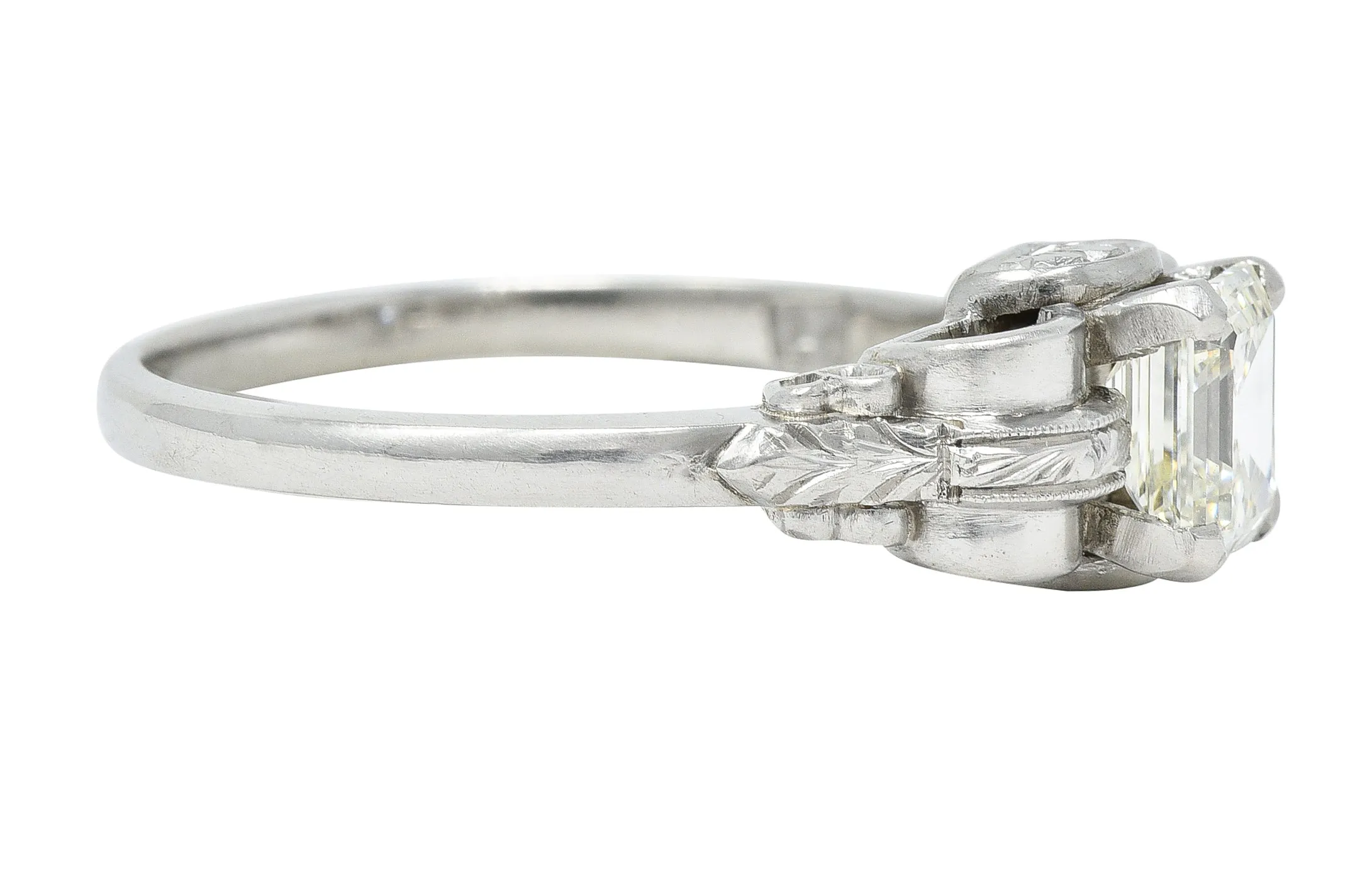 Art Deco 0.97 CTW Emerald Cut Diamond Platinum Vintage Engagement Ring GIA