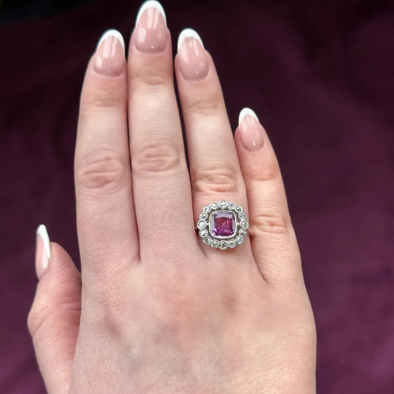 Art Deco Style Ceylon Sapphire Diamond Ring 2.11ct Colour Change Sapphire With Cert