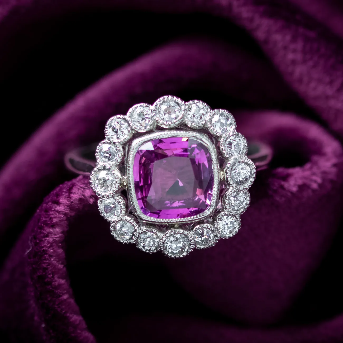 Art Deco Style Ceylon Sapphire Diamond Ring 2.11ct Colour Change Sapphire With Cert