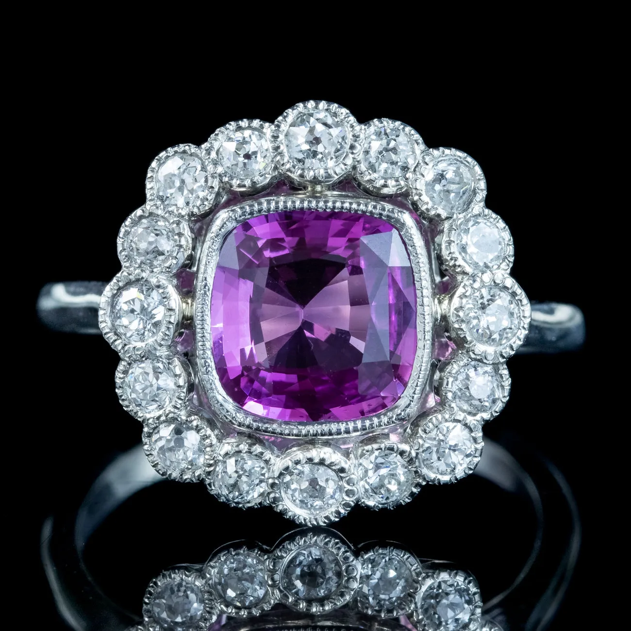 Art Deco Style Ceylon Sapphire Diamond Ring 2.11ct Colour Change Sapphire With Cert
