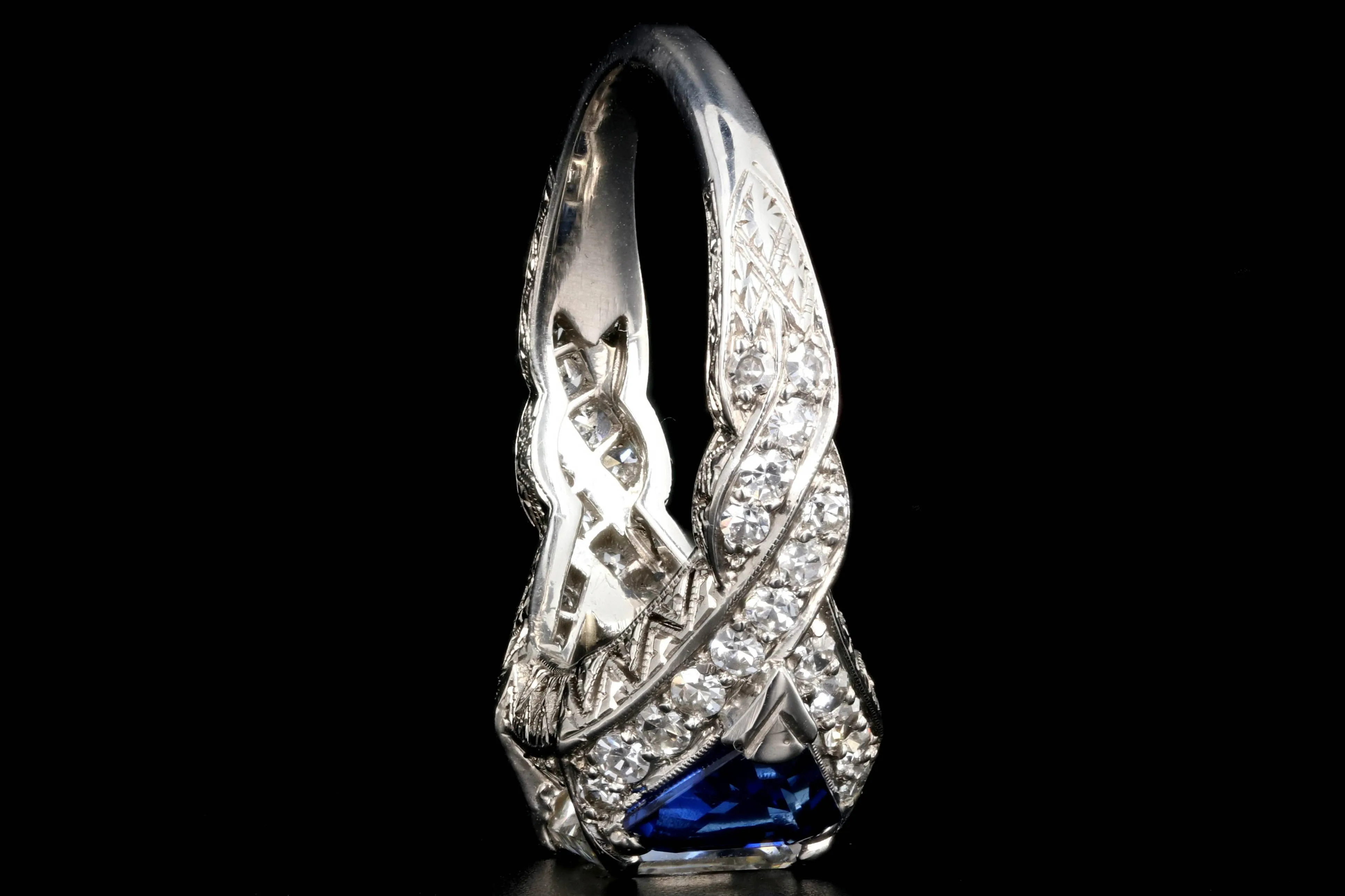 Art Deco Style Platinum Square Cut Emerald 1.64 Carat Diamond and Sapphire Ring GIA Certified