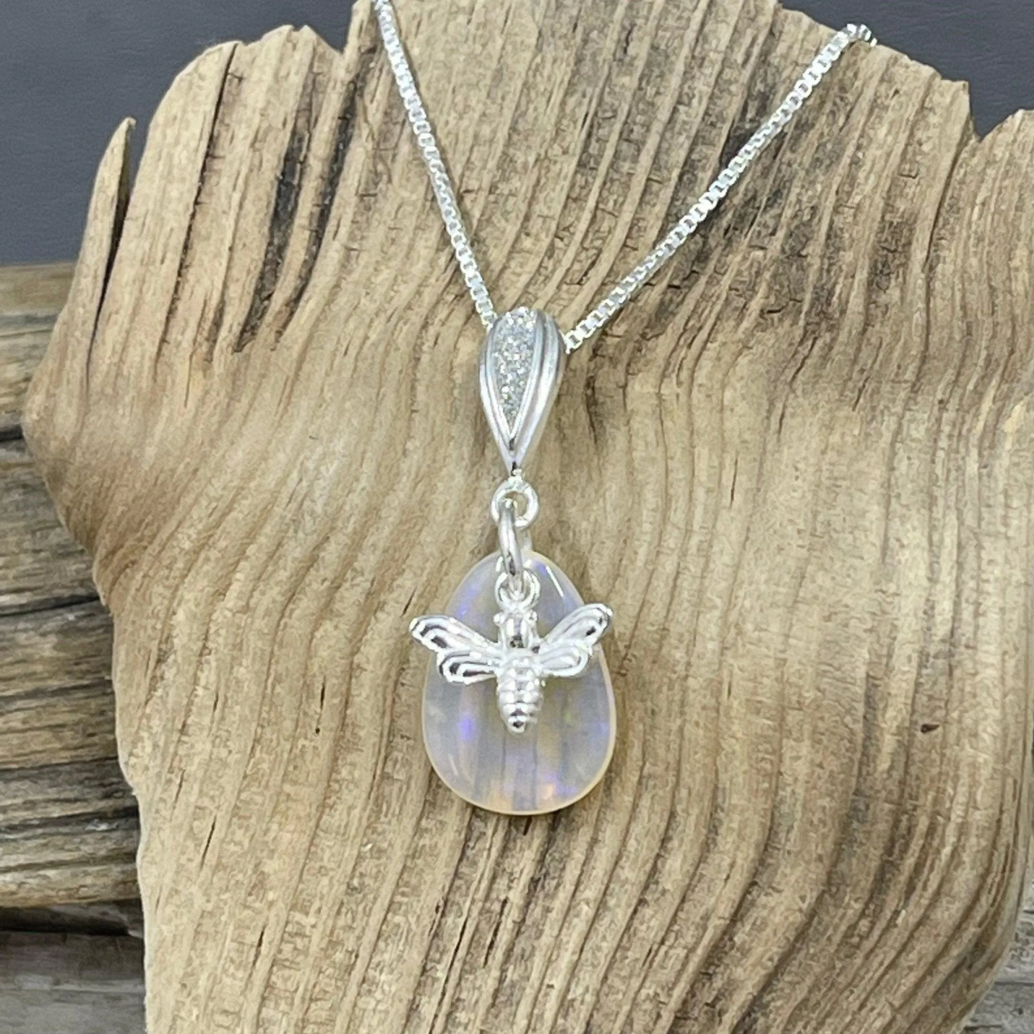 Australian Mintabie 2.3 CT Opal with Honey Bee Charm Necklace