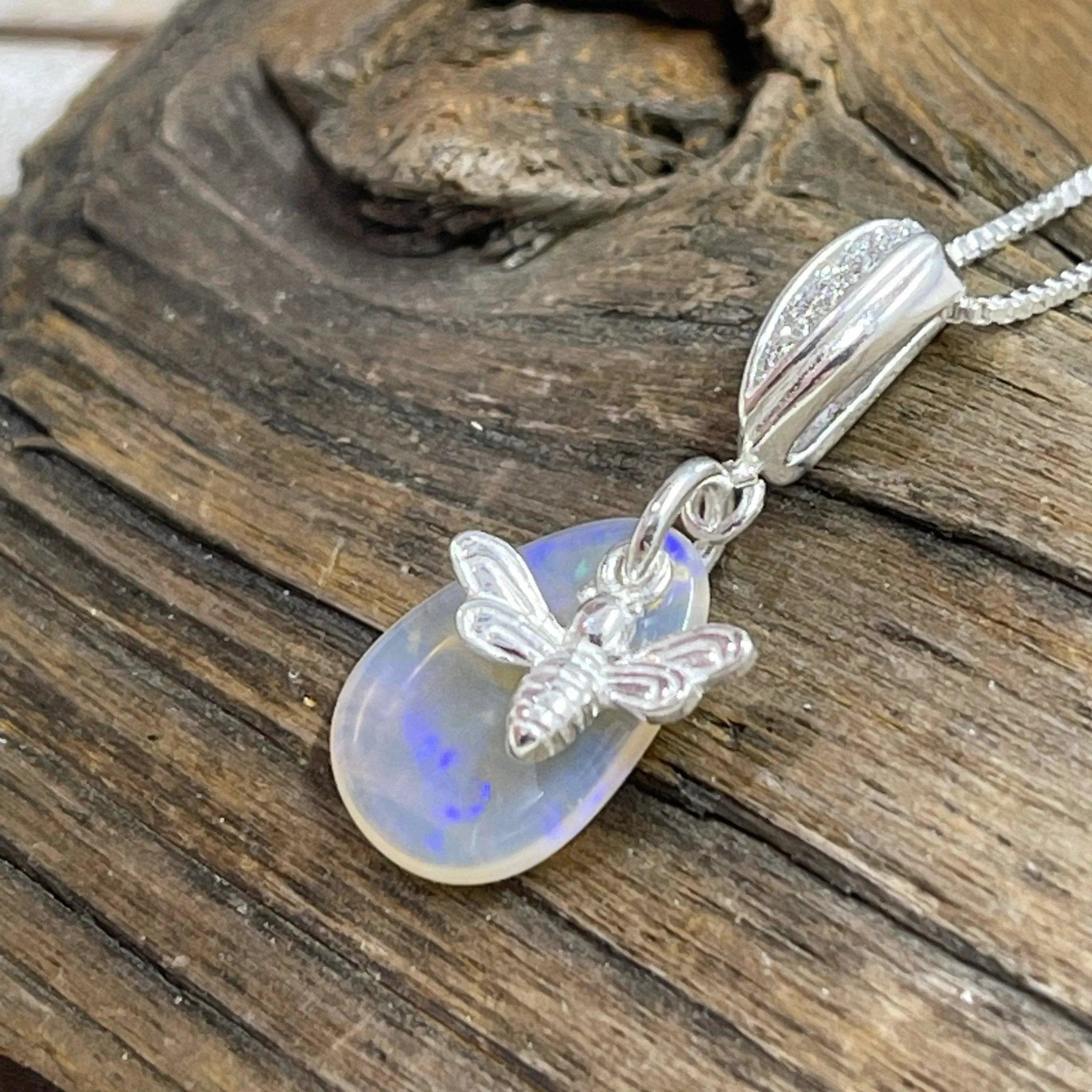 Australian Mintabie 2.3 CT Opal with Honey Bee Charm Necklace