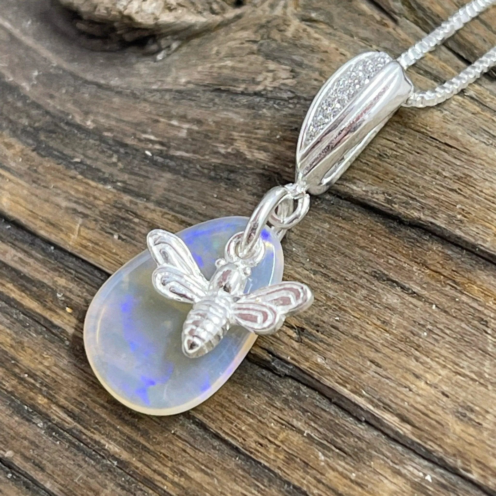 Australian Mintabie 2.3 CT Opal with Honey Bee Charm Necklace