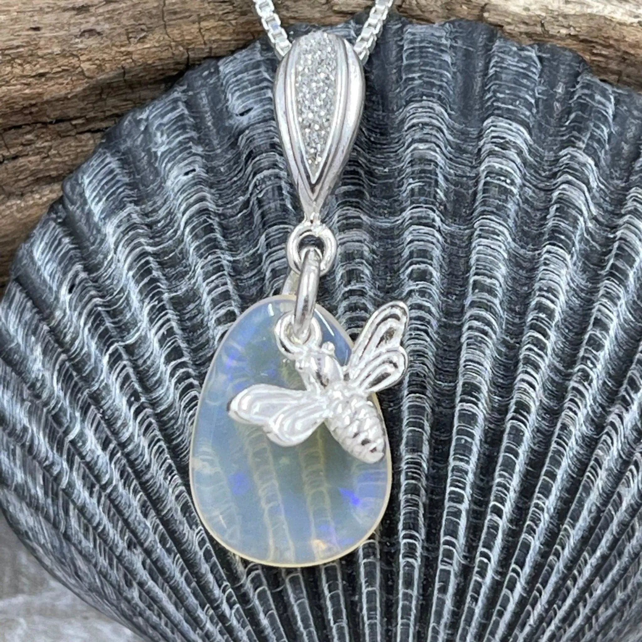 Australian Mintabie 2.3 CT Opal with Honey Bee Charm Necklace