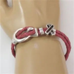 Awareness Leather Braided Bracelet Dark Pink Unisex